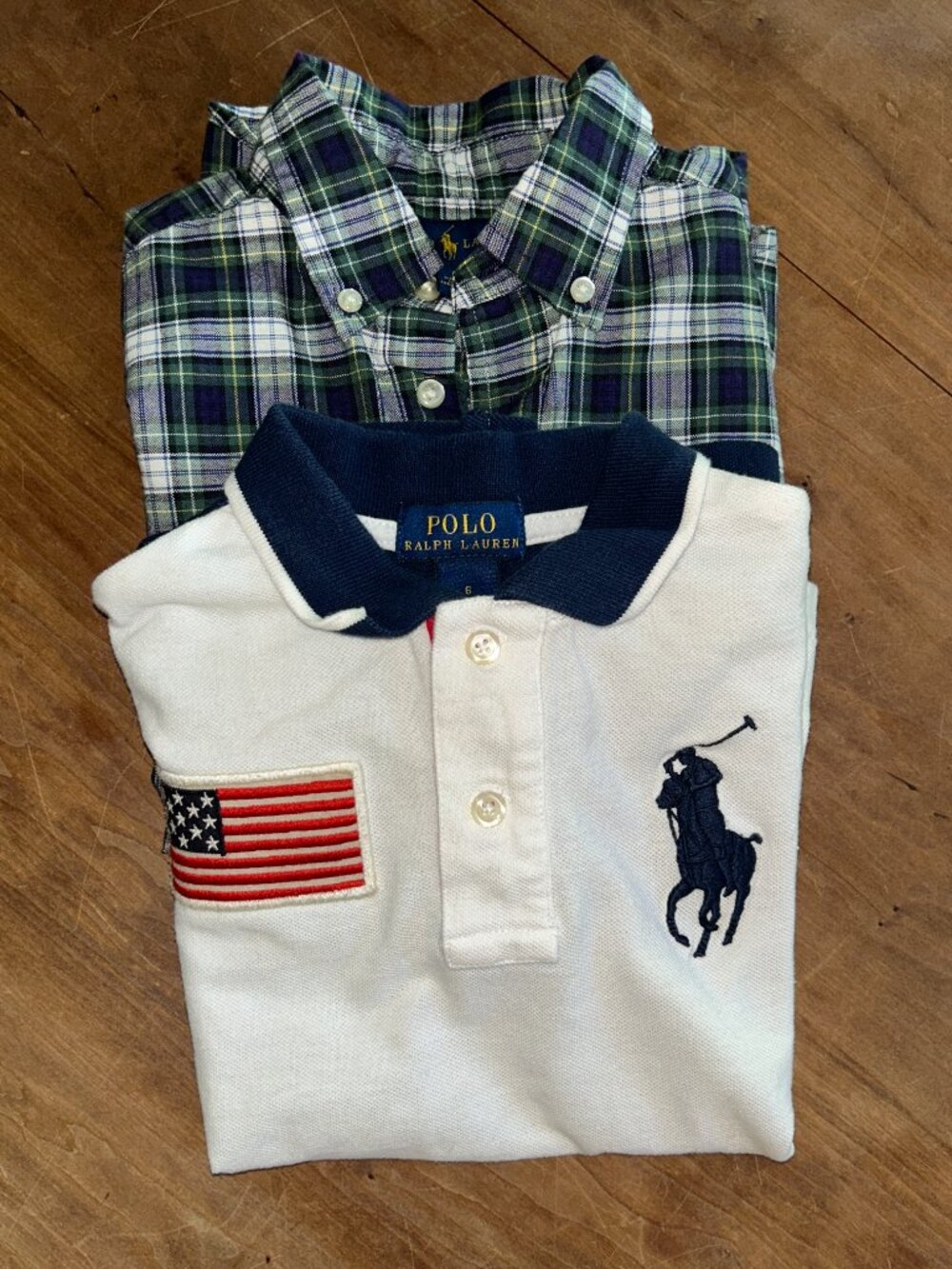 Polo Ralph Lauren Boys Sz 6, pair of tops, short sleeve polo & long sleeve plaid